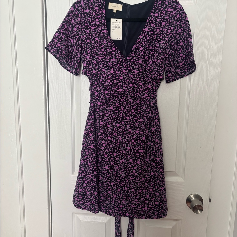 NWT Mello Day XS Purple Floral Ruffle Dress with Pockets